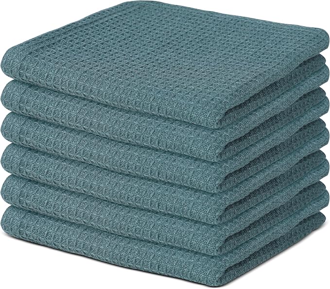 100% Cotton Waffle Dish Cloths (Pack of 6) - Dish Rags for Washing Dishes - Reusable & Highly Absorbent Kitchen Towels - Multipurpose Kitchen Rags - (12" x 12" - Dark Green)