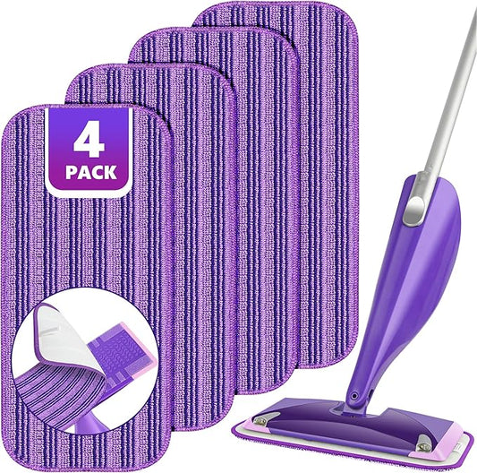 Reusable Mop Pads Compatible with Swiffer Wet Jet, Wet Jet Pads Refills for Swiffer Mop, 4 Pack Microfiber Replacement Pads for Hardwood Floor Cleaning, Dry Wet Mopping Cloths for 12" Wet Jet Refill