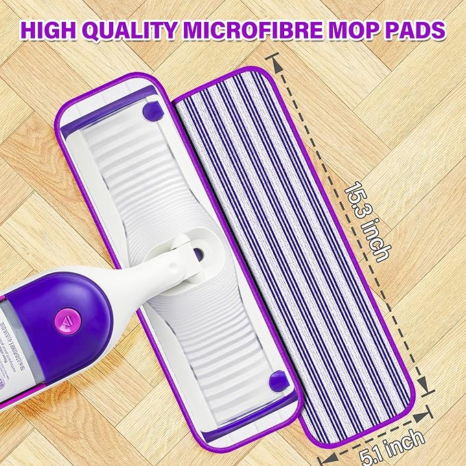 6 Pack Reusable Mop Pads Compatible with Swiffer PowerMop, Microfiber Pads Refills Machine Washable Up to 100 Times Wet Dry Use Suitable for All Floor Types