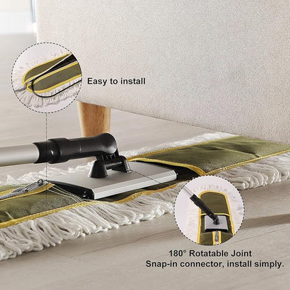 36" Commercial Dust Mops for Floor Cleaning Heavy Duty Floor Duster Mop with Long Handle Hotel Gym Household Cleaning Supplies for Hardwood, Tiles, Marble Floors,Green