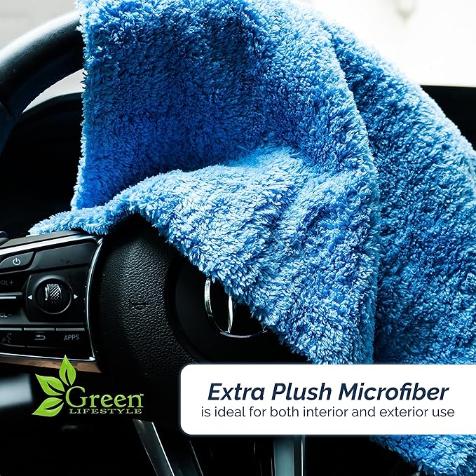 GREEN LIFESTYLE Microfiber Cleaning Cloth 6 Pack, Borderless Microfiber Towels, Car Wash Towels (16" x 16", Blue)