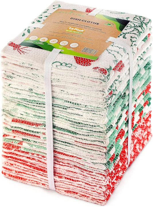 Eco-Friendly Reusable Dish Cloth Set – 24-Pk Multipurpose Kitchen Cleaning Cloth Made from Recycled Materials – Absorbent, Dish Towels & Non-Scratch Cleaning Rags, 12x12 in.