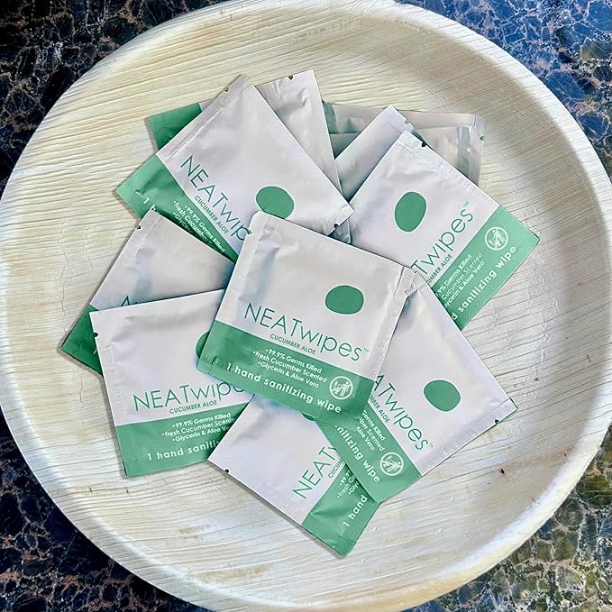 NEATwipes Hand Sanitizing Wipes | Travel Essentials | Disposable Wet Wipe & Planet Friendly | (24) Fresh Citrus (24) Lavender & (24) Cucumber Scented Wipes | 3 Pouches of 24 Individually Wrapped Wipes