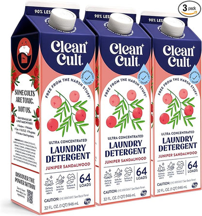 Ultra Concentrated Liquid Laundry Detergent Soap, 192 loads (96 oz), Long Lasting Scent, 90% Less Plastic, No Harsh Chemicals, Juniper Sandalwood, Defeats Stains & Odors, HE/Standard Compatible