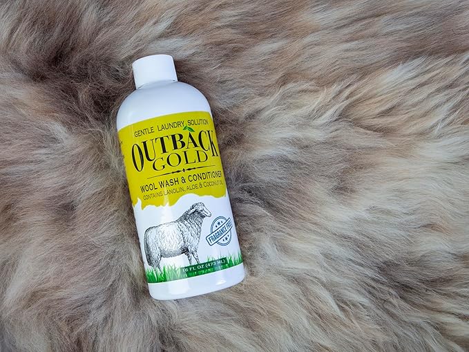 Outback Gold Wool Wash, 16 Oz, HE Compatible, Plant Based, Unscented, Fragrance Free, Neutral pH Laundry Detergent for Wool, Cashmere, Silk, Sheepskin, Baby Items, Mild and Enzyme Free, Made in USA