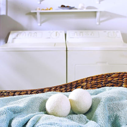 Laura Ashley 4 Pack Reusable Wool Dryer Balls and Lavender Essential Oil Kit to Soften Clothes in Dryer and Reduce Wrinkles and Static