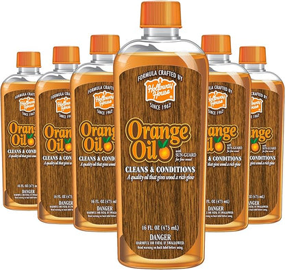 Orange Oil Cleaner 16oz, 6Pk w/Sun-Guard for Fine Wood | Cleans & Conditions | Removes Soap Scum from Shower Doors, Stainless, Tile & Sinks | Natural Oil That Gives Wood a Rich Glow