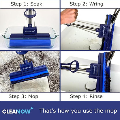 OneTouch GO! Floor Cleaner - Floor Mop with Wringing Function - Sponge Mop for Cleaning Floors - PVA Sponge and Stainless Steel Handle