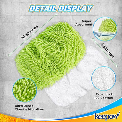 KEEPOW Reusable Dry Sweeping/Wet Mopping Cloths Compatible with Swiffer Sweeper, Washable Microfiber Mop Pads Refills for Hard-Surface/Hardwood Floor Cleaning, 4-Pack (Mop is Not Included)
