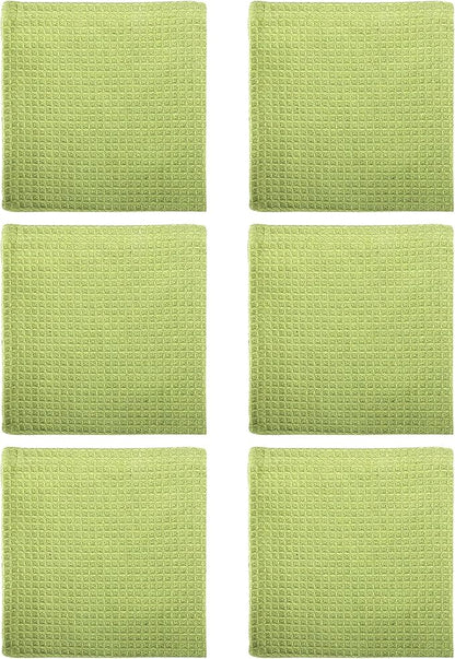 100% Cotton Waffle Dish Cloths (Pack of 6) - Dish Rags for Washing Dishes - Reusable & Highly Absorbent Kitchen Towels - Multipurpose Kitchen Rags - (12" x 12" - Light Green)