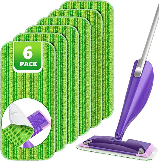 Reusable Mop Pads Compatible with Swiffer Wet Jet, Wet Jet Pads Refills for Swiffer Mop, Microfiber Replacement Pads for Hardwood Floor Cleaning, Dry Wet Mopping Cloths for 12" Wet Jet Refill, 6 Pack