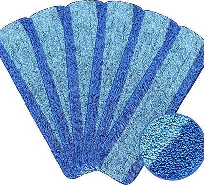 6 Pack Microfiber Mop Pads, 18 Inch Reusable & Washable Cleaning Replacements Pads for Bona Spray Mop, Blue