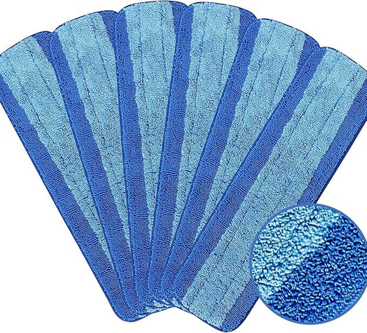 6 Pack Microfiber Mop Pads, 18 Inch Reusable & Washable Cleaning Replacements Pads for Bona Spray Mop, Blue