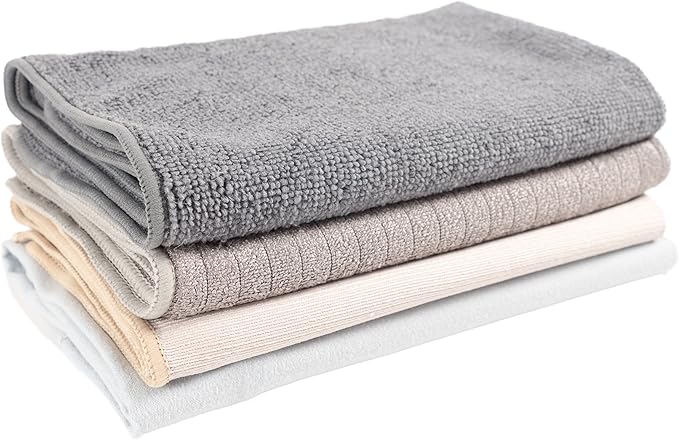 KAF Home Pantry Multipurpose Microfiber Textured Cleaning Cloth 4-Pack, 15 x 18-Inch, (1 Utility Cloth, 1 Stainless Steel Cloth, 1 Glass Cloth, 1 Wood Cloth)