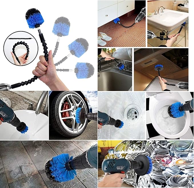 HUAWELL Drill Brush Power Scrubber Cleaning Brush with 2 Extended Attachment Set Kit for Bathroom and Kitchen Surface,Grout,Tub,Shower,Tile,Corners (Blue)