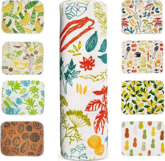 Reusable Paper Towels Washable, Pack of 12 Paperless Kitchen Towels Roll - Surprise Prints, Super Soft Eco Friendly Cotton Cloth