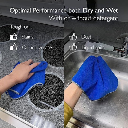 EvaClean Premium Microfiber Cleaning Cloth 16"x16" - Reusable, Washable, Non-Scratch, Microfiber Towels for Cleaning, Dusting, Polishing, High Absorbency & Durability, Blue, 12-Pack
