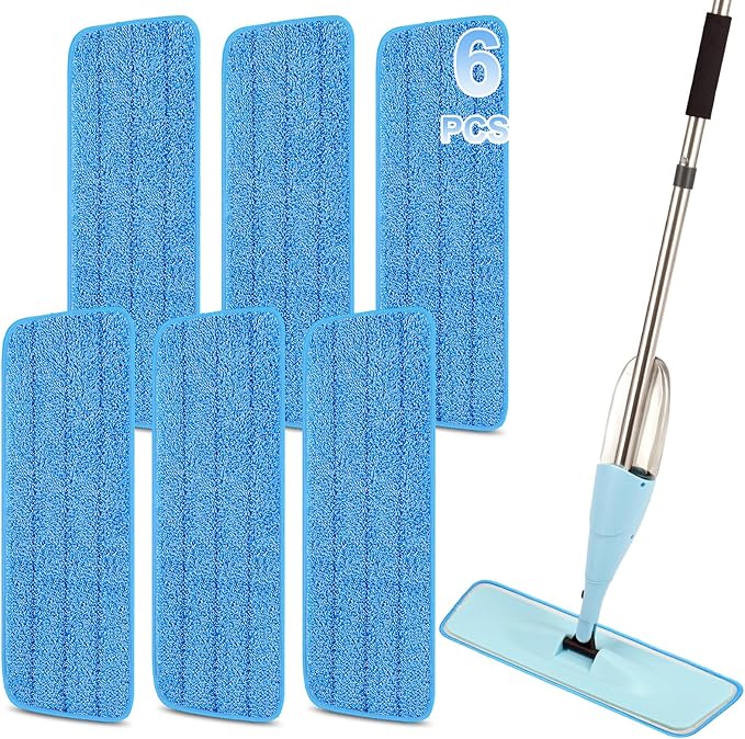 16.5 Inch Reusable Mop Pads Microfiber Spray Mop Replacement Heads for Wet/Dry Mops Compatible with Bona Floor Care System (6 Pack)