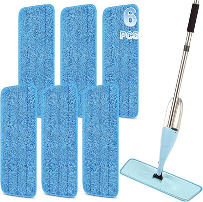 16.5 Inch Reusable Mop Pads Microfiber Spray Mop Replacement Heads for Wet/Dry Mops Compatible with Bona Floor Care System (6 Pack)