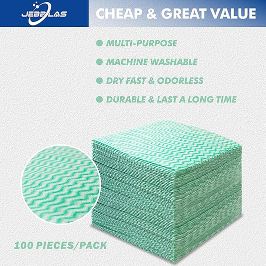 JEBBLAS Reusable Cleaning Cloths Handi Wipes Reusable Cloths Dry Cleaning Cloths Dish Towel Dish Cloths Handy Cleaning Wipes,Pack of 100, Green