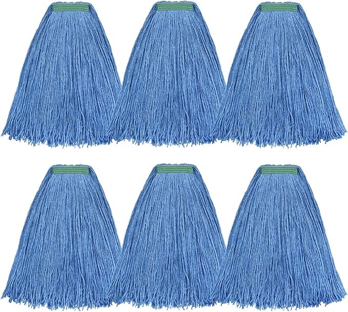 Matthew Cleaning 24oz 6Pack Cotton Floor Mop, Heavy Duty String Mop Refills for Home, Industrial and Commercial Use (Blue)