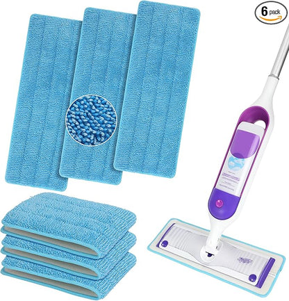 6 Pack Reusable Microfiber Mop Pads Compatible with Swiffer PowerMop, Machine Washable Replacement Pads for 13"-15" Spray Mop, Dry Wet Mopping Cloths Compatible with Multiple Floor Types