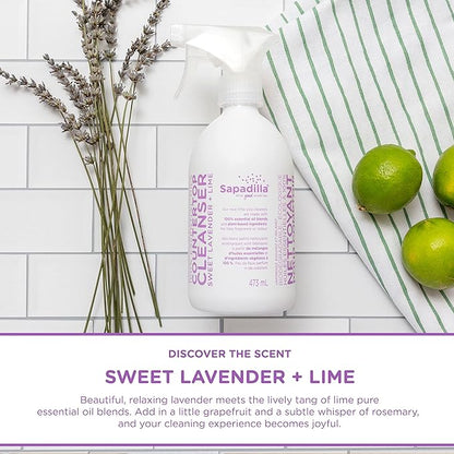 Sapadilla Multi-Surface Countertop Spray - Sweet Lavender + Lime - Made with 100% Pure Essential Oil Blends, Multi-Purpose Household Cleaner, Aromatic, Plant Based, Biodegradable, 16 Ounce (Pack of 3)