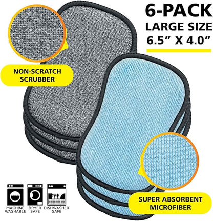 Original Scrub-N-Wipe Pad, Large, 6-Pack, Microfiber, Multi-Surface, Non-Scratch, Dual-Sided, Scrubber for Dishes, Sinks, Non-Stick Cookware – Machine Washable, Durable Kitchen Sponge