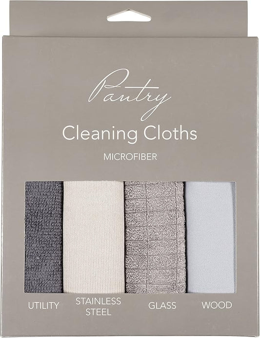 KAF Home Pantry Multipurpose Microfiber Textured Cleaning Cloth 4-Pack, 15 x 18-Inch, (1 Utility Cloth, 1 Stainless Steel Cloth, 1 Glass Cloth, 1 Wood Cloth)