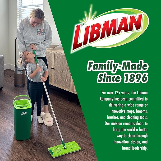 Libman Rinse 'n Wring Mop and Bucket System | Microfiber Floor Mop | Hardwood Floor Cleaner | Wet & Dry Mop | Clean & Dirty Water Chambers | Power Blades | 2 Total Microfiber Pads,Green