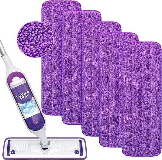Reusable Power Mop Refill Pads Compatible with Swiffer PowerMop Mop - Power Mop Pads Refill - Washable Microfiber Pads for Multi-Surface Floor Cleaning, 5 Pack