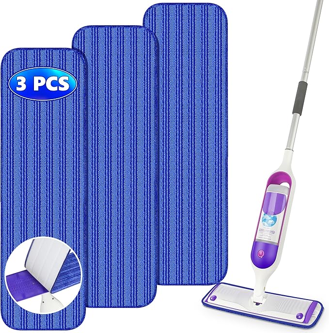 Reusable Mop Pads Compatible with Swiffer PowerMop, Microfiber Mop Pads Refills Mop Heads Replacement for Swiffer Mop Spray Mop Floor Mop, Washable Reusable Floor Mopping Refills, 3 Pack