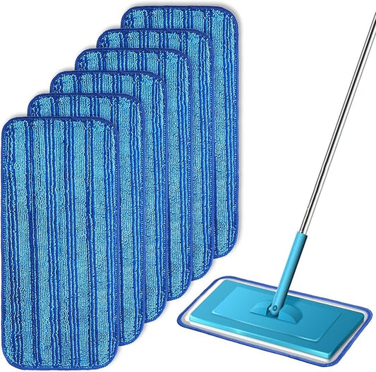 6pcs Mop Pads Refills, Reusable Spray Mop Pads Replacement Washable Microfiber Wet Mopping Pads Dry Sweeping Cloths Refills Wet Jet Pads Compatible with Swiffer (Blue)