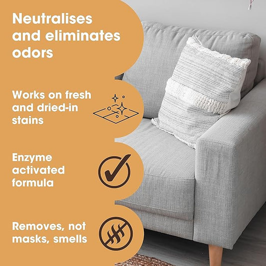 Furniture Clinic Stain & Odor Eliminator | Pee & Vomit Smell Removal for Dog, Cat, Pet and Human Messes & Accidents | Enzyme Activated Spray | Use on Furniture, Carpet, Mattresses & More (5L / 169 Oz)