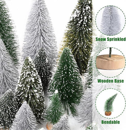 Waipfaru Christmas Decorations, Bottle Brush Christmas Trees, 21 Pcs Mini Christmas Tree Table Decor, Miniature Pine Trees for Xmas Tabletop Crafts Indoor Decor (Green & Sliver)