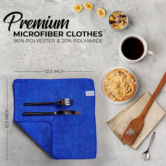 Microfiber Cleaning Cloth - Pack of 24 (12.5"x12.5") Multi Color, Non-Abrasive, Ultra-Absorbent, Lint-Free Towels for Cars, Reusable Cleaning Rags