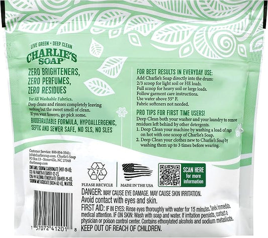 Charlie's Soap - Unscented Laundry Powder 50 Loads (Six 50-load Bags, 300 Total Loads)