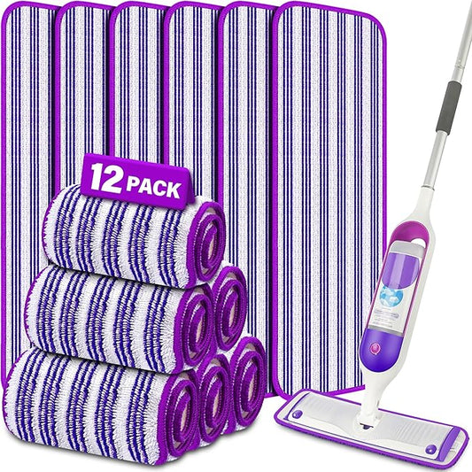 12 Pack Reusable Mop Pads Compatible with Swiffer PowerMop, Microfiber Pads Refills Machine Washable Up to 100 Times Wet Dry Use Suitable for All Floor Types
