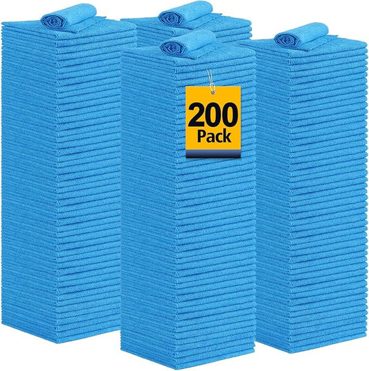 Shop Towel Rag, 200 Pack Reusable Rags Bulk Microfiber Cleaning Cloth Lint Free Towels for Car Kitchen Automotive Bar Mechanic Restaurant Garage, 11.5"x 11.5", Blue
