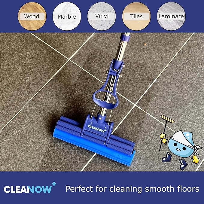 OneTouch GO! Floor Cleaner - Floor Mop with Wringing Function - Sponge Mop for Cleaning Floors - PVA Sponge and Stainless Steel Handle