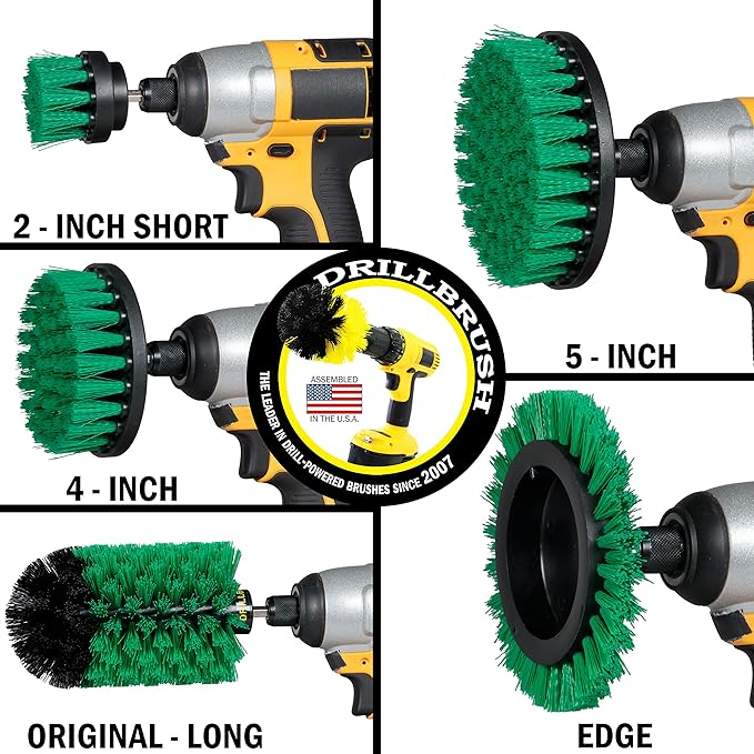 Rotating Nylon Spin Scrubber - Grout and Oven Cleaner Brush Set - Kitchen Cleaning Supplies - Gap Cleaning Brush Kit- Stainless Steel Appliances - Washing Machine, Microwave, Air Fryer & Wall Cleaner