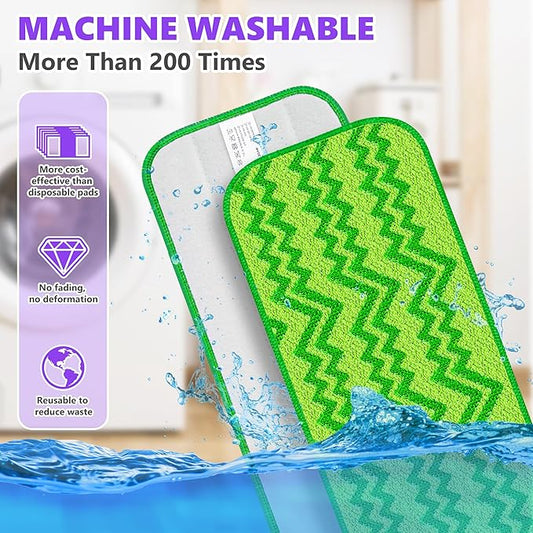 5 Reusable Mop Pads Compatible with Swiffer Wet Jet Mops, Microfiber Wet Jet Pads Refills Washable Dry Wet Mopping Cloths for Swiffer WetJet 12" Mop All Purpose Hardwood Floor Cleaning, Green