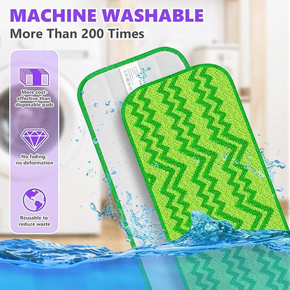 6 Reusable Mop Pads Compatible with Swiffer Wet Jet Mops, Microfiber Wet Jet Pads Refills Washable Dry Wet Mopping Cloths for Swiffer WetJet 12" Mop All Purpose Hardwood Floor Cleaning, Green