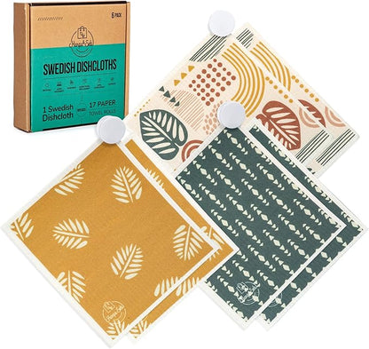Harps&Seb Swedish Dishcloths for Kitchen Dish Towels - 6 Pack, Reusable Paper Towels with Clips, Super Absorbent Washable Non-Scratch Swedish Dish Towels, No Odor, Biodegradable