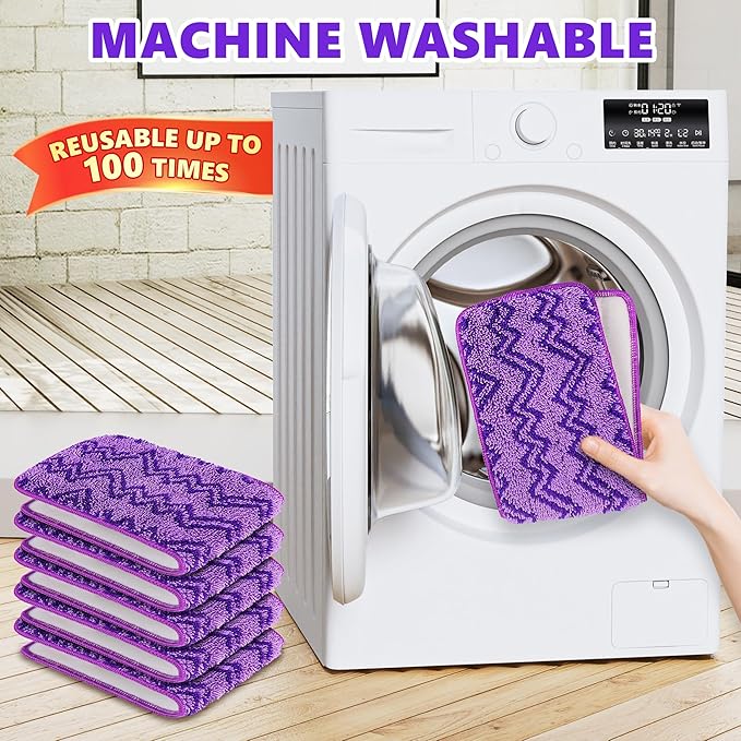 Reusable Mop Pads Compatible with Swiffer PowerMop, 6 Pack Power Mop Refill Microfiber Mopping Pad Washable Power Mop Pads for 13" 14" 15" Mop Multi-Surface Wood Floor Cleaning, Purple