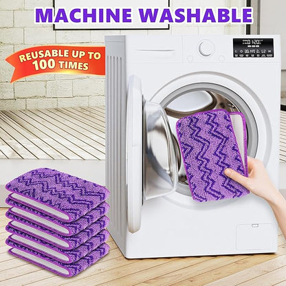 Reusable Mop Pads Compatible with Swiffer PowerMop, 6 Pack Power Mop Refill Microfiber Mopping Pad Washable Power Mop Pads for 13" 14" 15" Mop Multi-Surface Wood Floor Cleaning, Purple