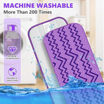 6 Pack Reusable Mop Pads Compatible with Swiffer Wet Jet Mops, Microfiber Wet Jet Pads Refills Washable Dry Wet Mopping Cloths for Swiffer WetJet 12" Mop All Purpose Hardwood Floor Cleaning, Purple