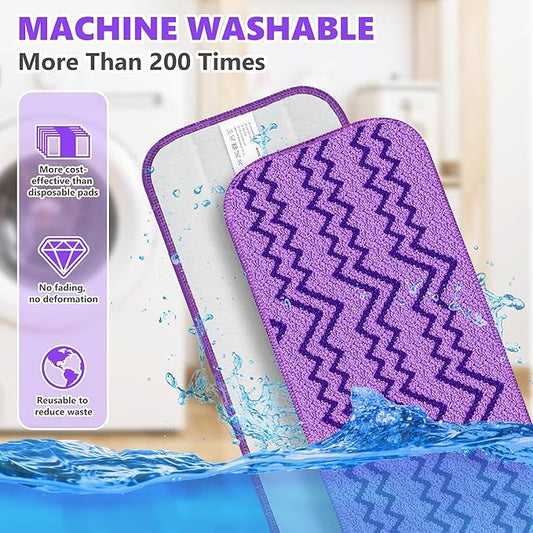 6 Pack Reusable Mop Pads Compatible with Swiffer Wet Jet Mops, Microfiber Wet Jet Pads Refills Washable Dry Wet Mopping Cloths for Swiffer WetJet 12" Mop All Purpose Hardwood Floor Cleaning, Purple