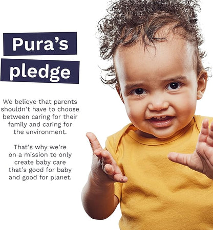 Pura Baby Wipes 3 x 60 per pack (180 Wipes) 100% Plastic-Free & Plant Based Wipes, 99% Water, Suitable for Sensitive & Eczema-prone Skin, Fragrance Free & Hypoallergenic, EWG, Cruelty Free (Pack of 2)