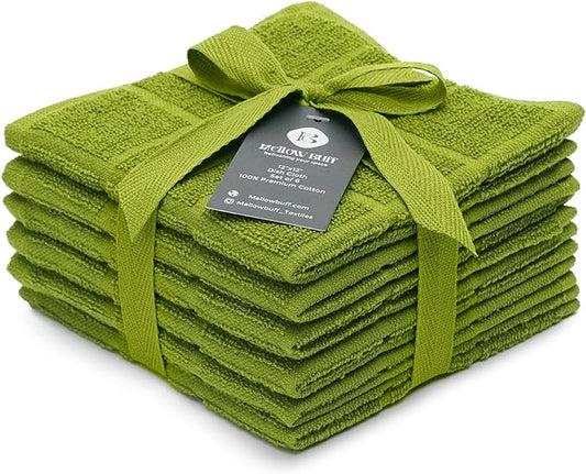 100% Cotton Dish Cloth for Dish Washing, Terry Dish Cloth, Cotton Dish Rags, 6 Pack, Super Soft and Absorbent,12"x12", inches, Reusable Cleaning Cloth, Green